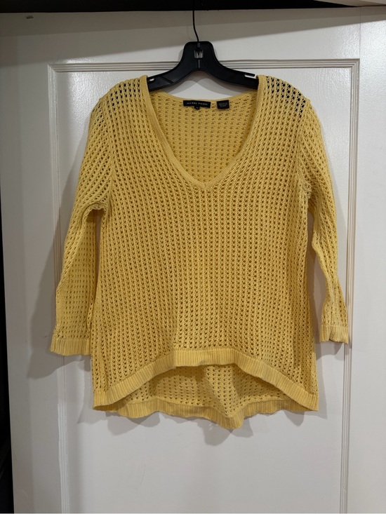 JEANNE PIERRE Tops - JEANNE PIERRE Yellow Open-Knit V-Neck Sweater